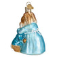 Mellow Monkey Mrs. Rabbit And Peter Old World Christmas blown glass ornament, blue dress, gold accents.