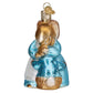Mellow Monkey Mrs. Rabbit and Peter blown glass holiday ornament, 3-3/4-in. Features Mrs. Rabbit in a blue dress holding Peter Rabbit.