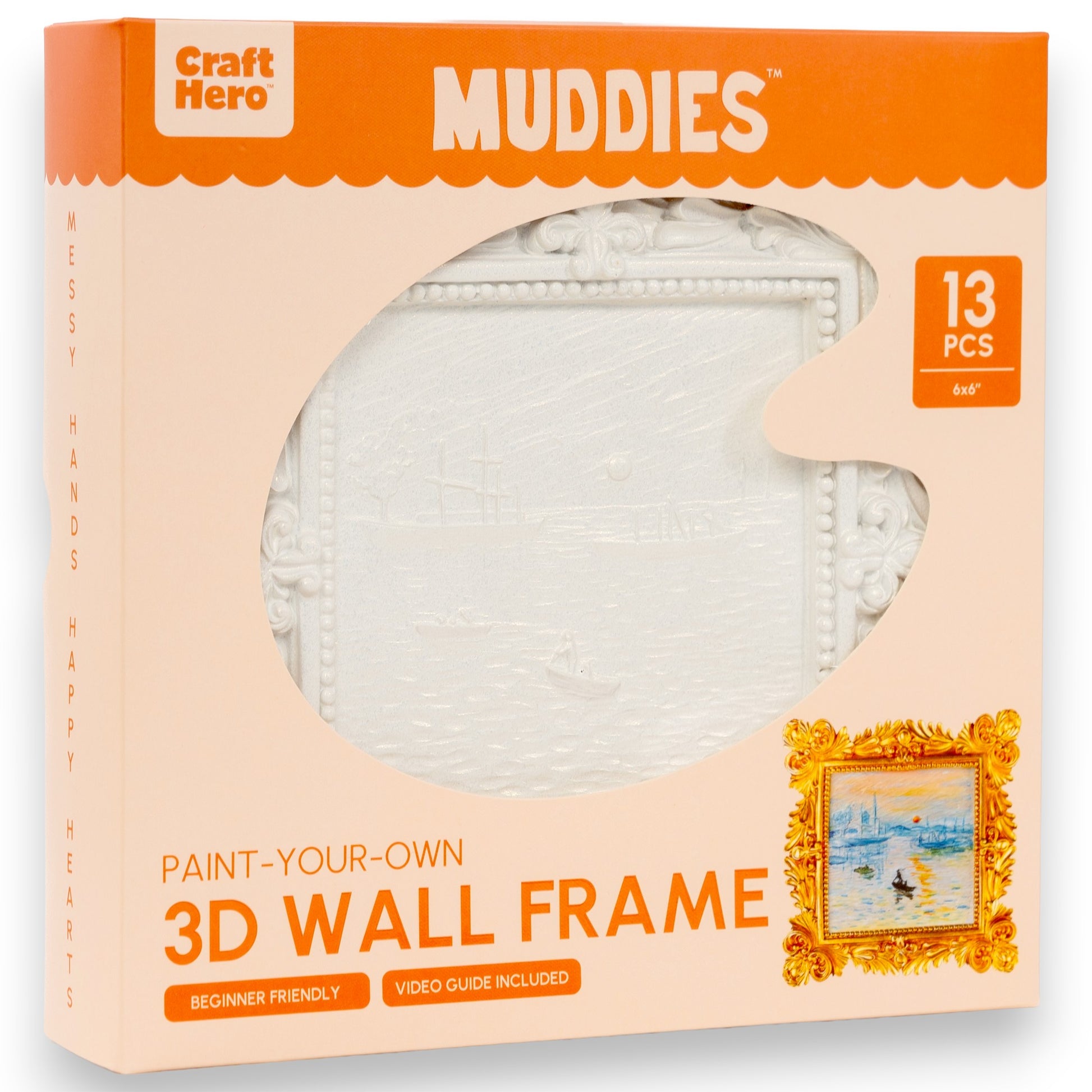 Mellow Monkey Muddies 3D wall frame painting kit featuring a pre-sculpted Claude Monet Sunrise design in a box.