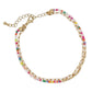 Mellow Monkey layered anklet featuring multi-color glass beads and gold-tone metal chains for a coastal beach look.