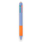 Mellow Monkey retractable multi-color erasable pen with a light blue barrel, orange grip, and eraser top.