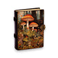 Mellow Monkey vintage leather spellbook with mushroom forest illustration and brass clasp. 5x7 inches.