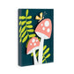 Mellow Monkey Nurture Together Tile Acrylic Wall Art, 5x7 inches, featuring pink mushrooms with white spots and a yellow butterfly on a dark teal background with green leaves.