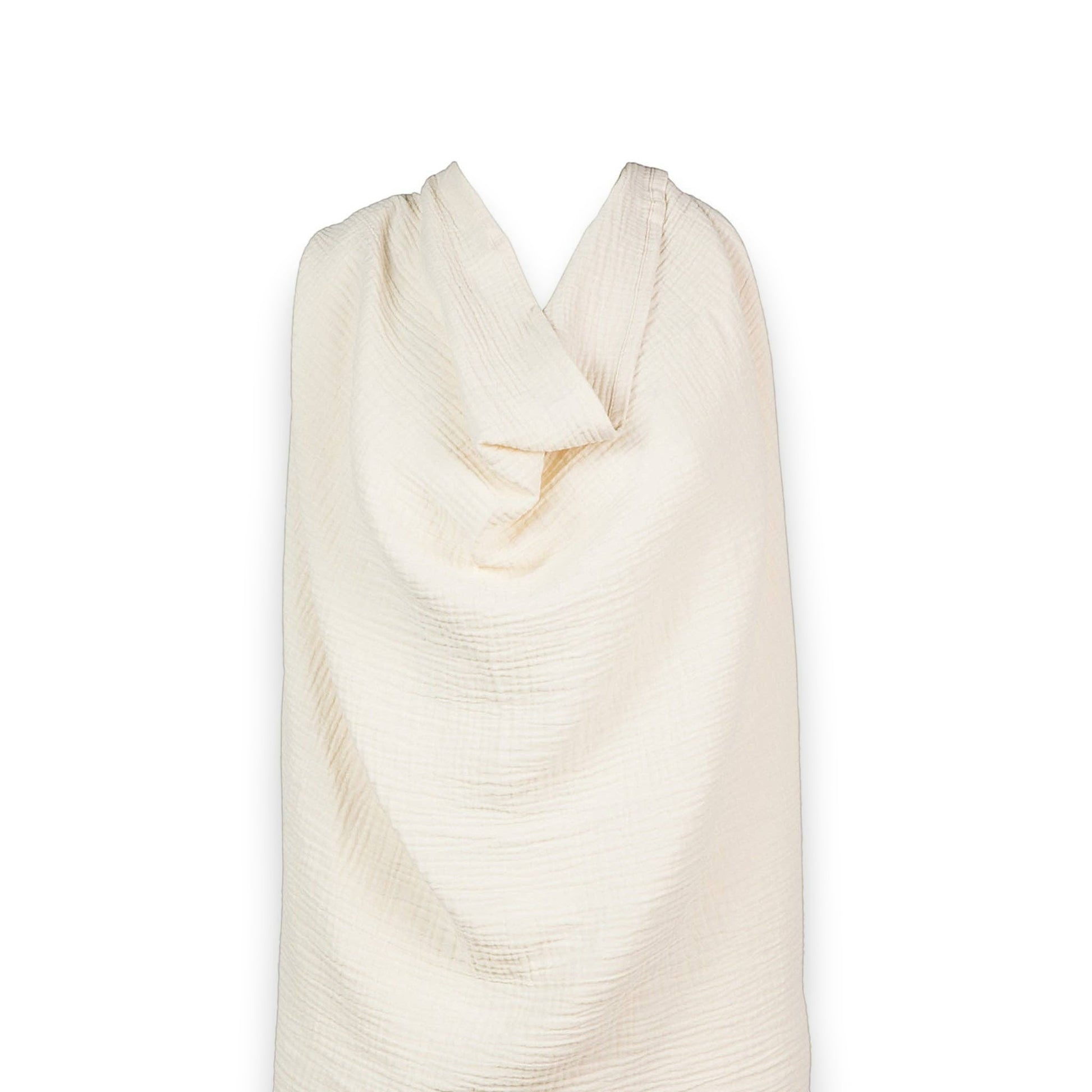 Mellow Monkey natural organic cotton muslin nursing cover with adjustable neckline and built-in silicone teether.