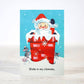 Mellow Monkey naughty Christmas card featuring a vintage Santa illustration in a chimney with the text Slide in my chimney