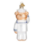 Mellow Monkey Navy Bear blown glass ornament wearing a white sailor uniform and saluting, 5-inch holiday decoration.