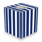 Mellow Monkey navy and white striped paper mache tissue box cover with metallic silver painted edges.
