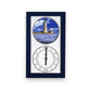 Mellow Monkey navy blue wood framed tide clock featuring Boston Light lighthouse image and dual tide indicators.