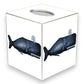 Mellow Monkey handmade papier mache tissue box cover featuring a vintage navy whale illustration and gold-painted edges.