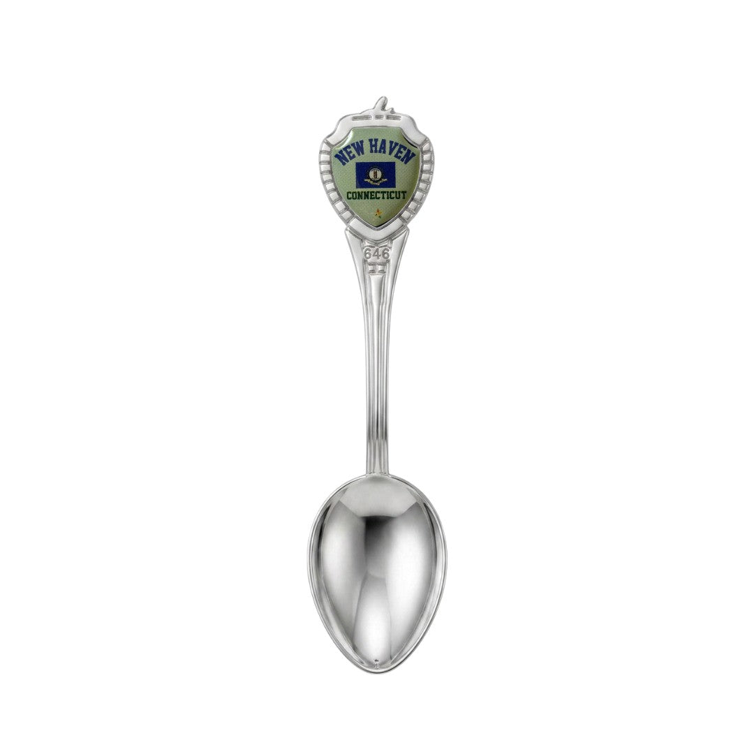Mellow Monkey silver-tone New Haven Connecticut collectible souvenir spoon with a decorative emblem handle