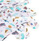 Mellow Monkey New Jersey themed muslin swaddle blanket featuring colorful state icons on soft bamboo cotton fabric.