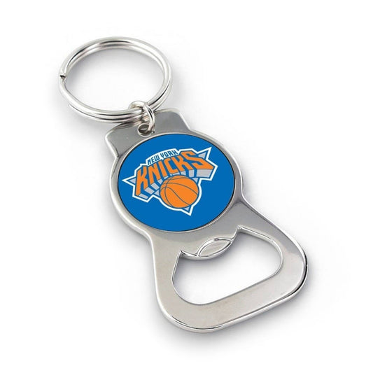 Mellow Monkey NBA New York Knicks metal bottle opener keychain with team logo on a blue circular background
