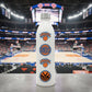 Mellow Monkey New York Knicks quad decal set applied to a white water bottle in a basketball arena background.