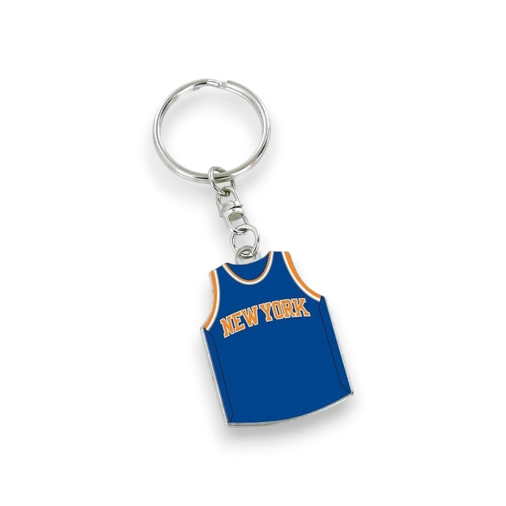 Mellow Monkey NBA New York Knicks reversible jersey keychain in blue and orange enamel with metal keyring.
