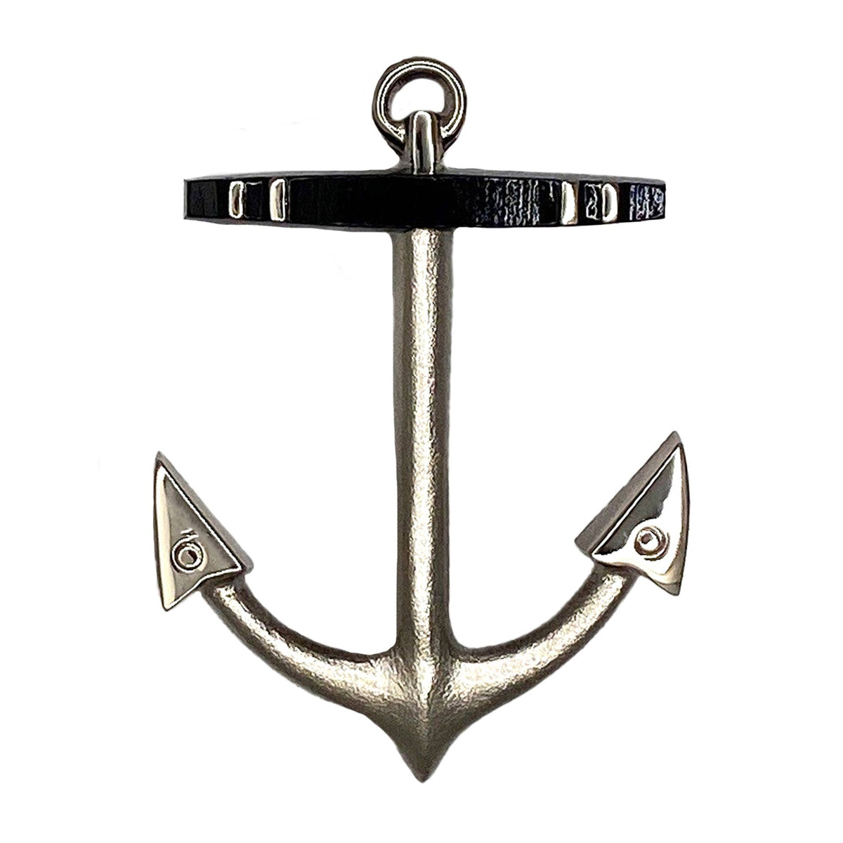 Mellow Monkey nickel silver anchor door knocker with a durable protective coating for coastal home decor.