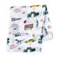 Mellow Monkey NYC themed muslin swaddle blanket featuring iconic New York City landmarks in soft bamboo cotton