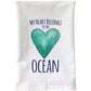 Mellow Monkey white cotton flour sack towel with a green watercolor heart and My Heart Belongs To The Ocean text