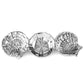 Mellow Monkey OCEAN Shell Triple Dip Tray in silver aluminum, shaped like nautilus, sand dollar, and scallop shells.