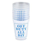 Mellow Monkey Off Duty All Day frost flex party cups, pack of 8. BPA-free plastic, white with blue text.