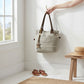 Mellow Monkey Old Soul tote bag in willow ash up-cycled canvas with leather handles and beaded tassel charm