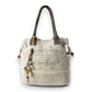 Mellow Monkey Old Soul tote bag in willow ash up-cycled canvas with leather handles and decorative beaded tassels.