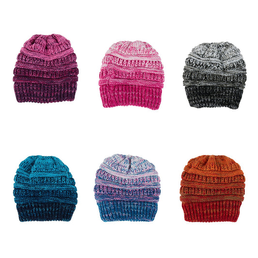 Mellow Monkey Hadley ombre crochet knit beanies in six vibrant colors with fleece lining for winter warmth.
