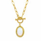 Mellow Monkey 18k gold plated necklace with oval opalite stone and toggle clasp, 16-inch chain.