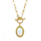 Mellow Monkey 18k gold plated necklace with oval opalite stone and toggle clasp, 16-inch chain.
