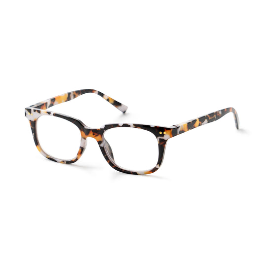 Mellow Monkey Corporate Vision optical reader eyeglasses with tortoiseshell frames and clear lenses.