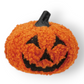 Mellow Monkey orange boucle fabric jack-o-lantern figurine with a black stitched face and stem for autumn decor.
