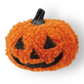 Mellow Monkey orange boucle fabric jack-o-lantern figurine with black embroidered face and stem for autumn decor