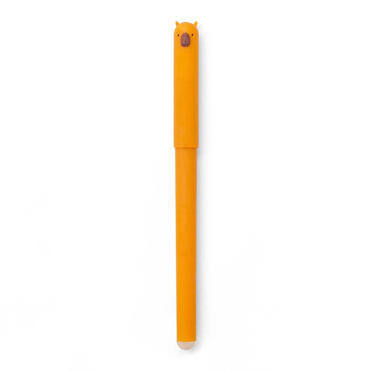Mellow Monkey orange capybara erasable gel pen with a cute animal topper and smooth ABS plastic finish