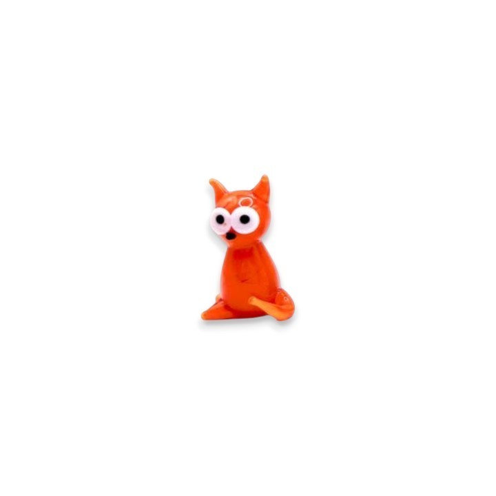 Mellow Monkey handblown orange glass mini cat figurine with whimsical wide eyes for desk decor.