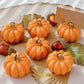 Mellow Monkey set of six orange pumpkin place card holders with gold accents and decorative fall cards