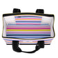 Mellow Monkey Original Deano small tote bag with a colorful horizontal stripe pattern and black heavy-duty straps.