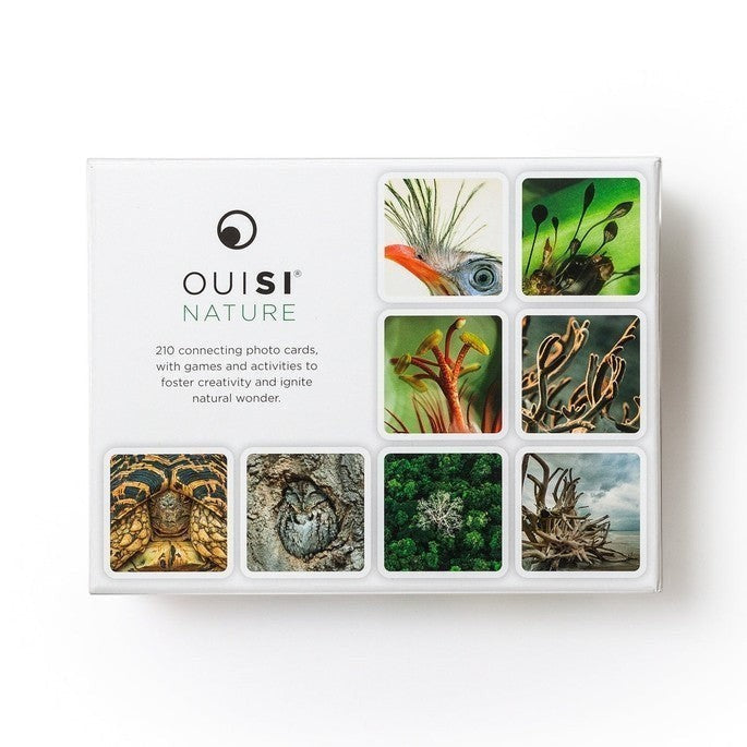 Mellow Monkey OuiSi Nature game box featuring 210 connecting photo cards with vibrant nature photography.