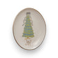Mellow Monkey set of four oval stoneware dishes featuring festive Christmas tree designs and gold-tone trim