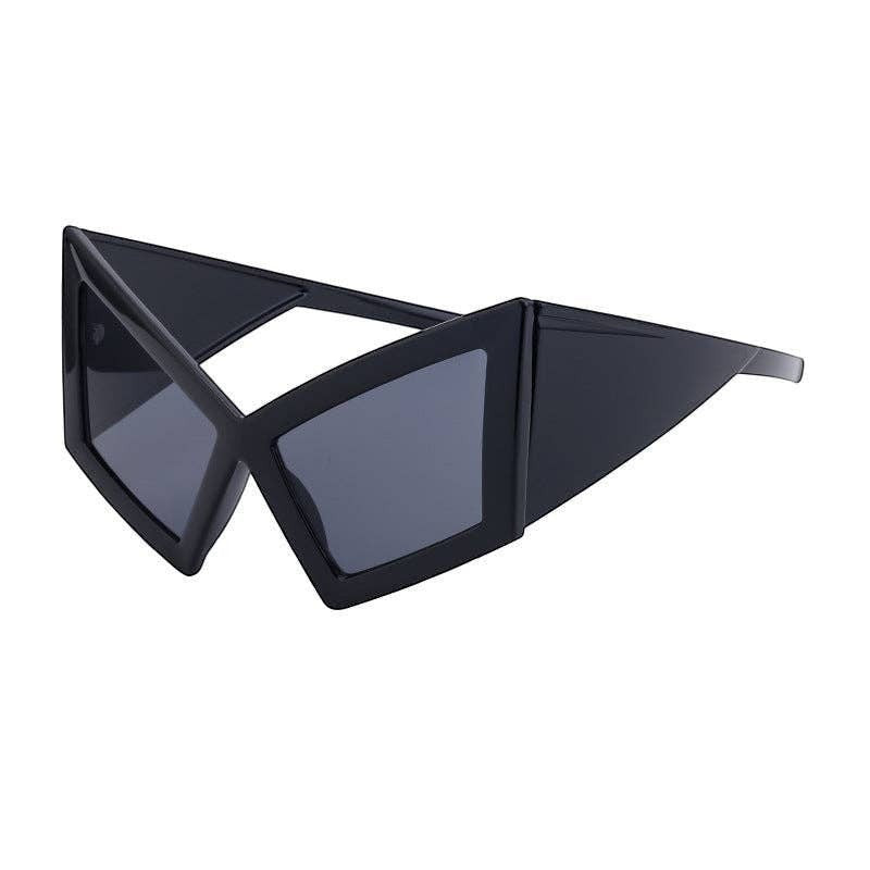 Mellow Monkey oversized black cat eye sunglasses with UV400 protection and a bold, geometric frame design.
