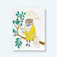 Mellow Monkey A2 birthday card featuring a dapper owl in a yellow floral jacket holding a martini with gold foil text