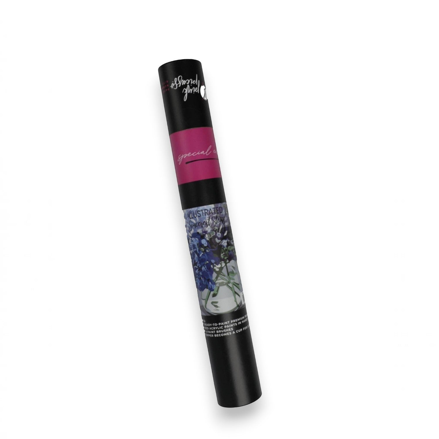 Mellow Monkey Special Edition Illustrated Sincerest Stems paint by number kit in a black cylindrical storage tube.