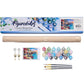 Mellow Monkey paint by numbers kit featuring a scenic coastal village with boats. Includes numbered acrylic paints, brushes, and canvas.
