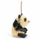 Mellow Monkey 4-inch panda bear holiday ornament made from natural bottle brush fibers with black and cream details.