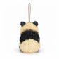Mellow Monkey 4-inch panda bear holiday ornament made from natural bottle brush fibers in black and cream