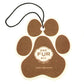 Mellow Monkey paw-shaped car air freshener in brown and cream with Evergreen Forest scent for pet owners.