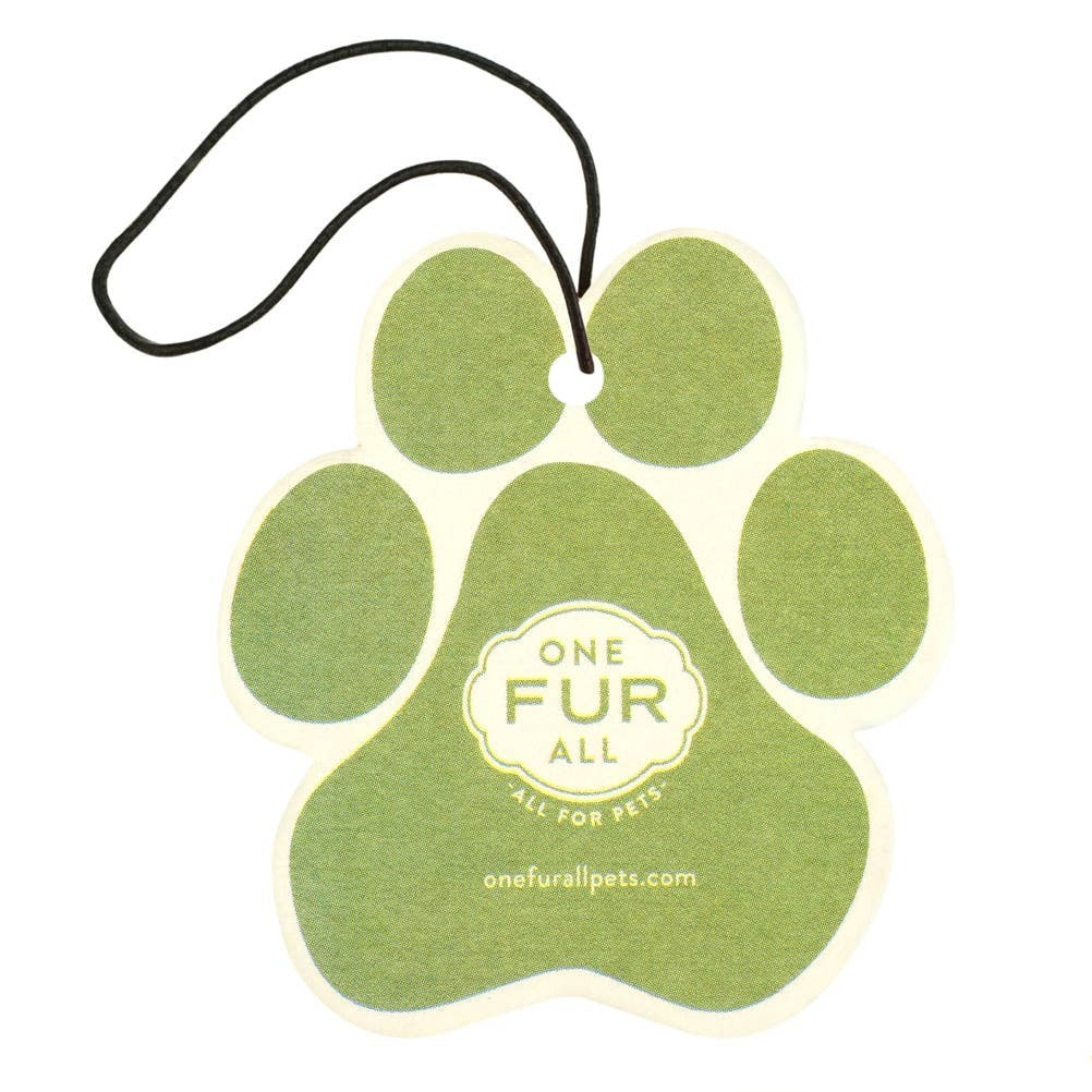 Mellow Monkey paw-shaped car air freshener in green with Fresh Citrus scent for pet owners