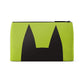 Mellow Monkey Peeking Kitty zip pouch in lime green with black cat ears design. Textured PU exterior.