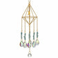 Mellow Monkey pentagon daydream ornament suncatcher with gold chains, healing stones, and iridescent crystals.
