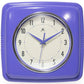 Mellow Monkey periwinkle retro square wall clock with cream face and blue hands. 9.25-in.