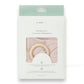 Mellow Monkey Snuggle Me Petal nursing cover in soft pink organic cotton muslin with a built-in silicone teether ring.