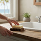 Mellow Monkey natural pine wood self-draining soap dish with a bar of soap.